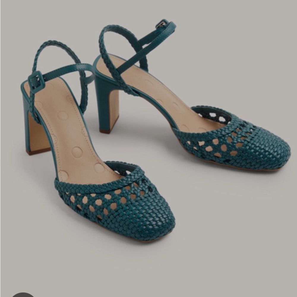 Boden Ellie Woven Teal Slingback heel 40 NEW spring summer stunner!
